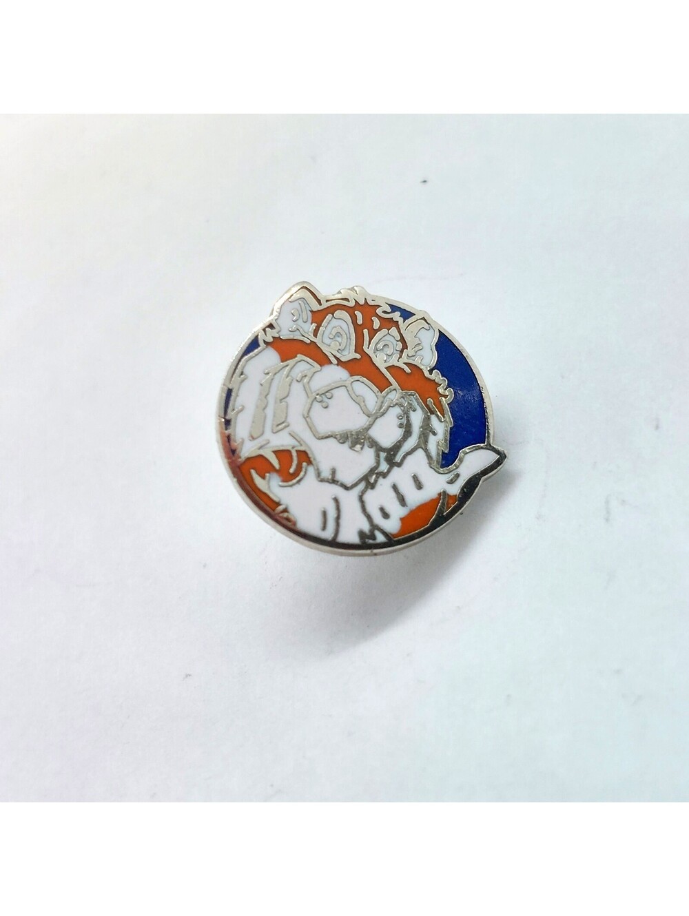 Vintage Tiger Face Enamel Pin Round Orange White Blue Wildcat Big Cat Zoo Lapel